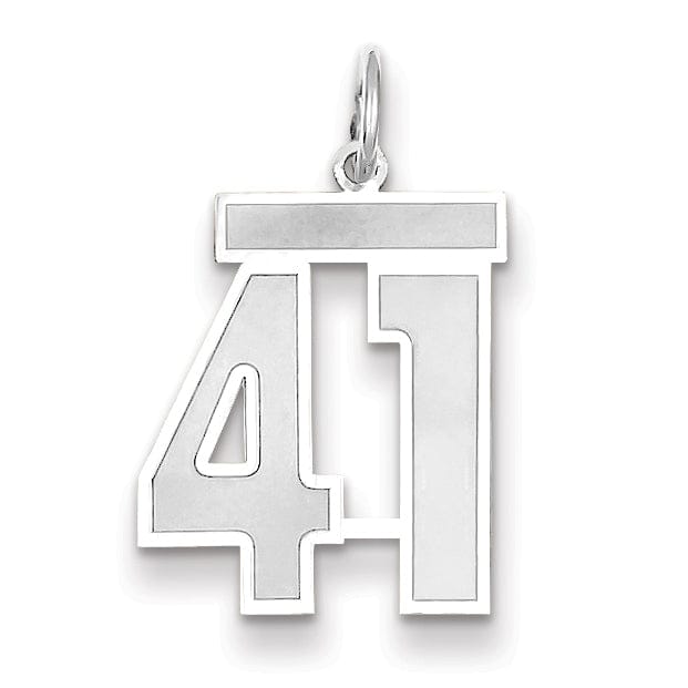 14k White Gold Satin Brush Finish Medium Size Number 41 Charm Pendant