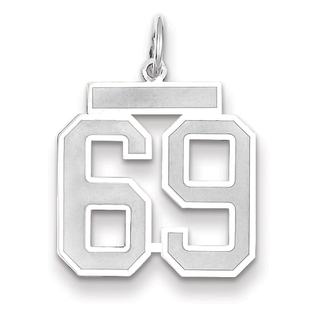 14k White Gold Satin Brush Finish Medium Size Number 69 Charm Pendant