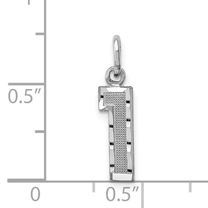 14k White Gold Small Size Diamond Cut Texture Finish Number 1 Charm Pendant