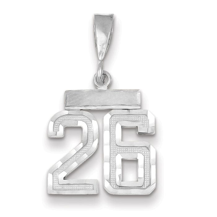 14k White Gold Small Size Diamond Cut Texture Finish Number 26 Charm Pendant