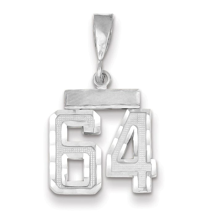 14k White Gold Small Size Diamond Cut Texture Finish Number 64 Charm Pendant