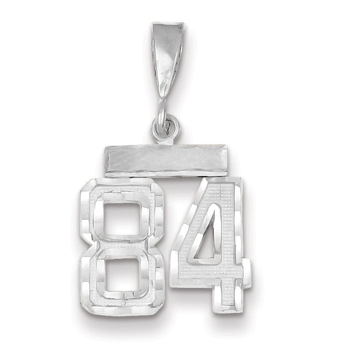 14k White Gold Small Size Diamond Cut Texture Finish Number 84 Charm Pendant