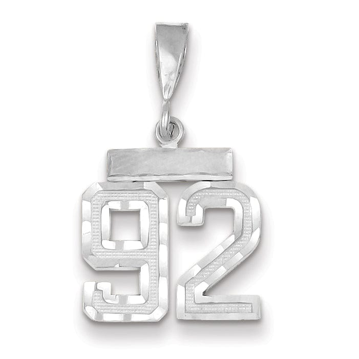 14k White Gold Small Size Diamond Cut Texture Finish Number 92 Charm Pendant