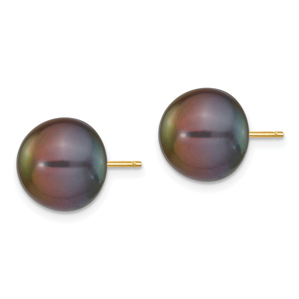 14k Yellow Gold Black Button Pearl Earrings