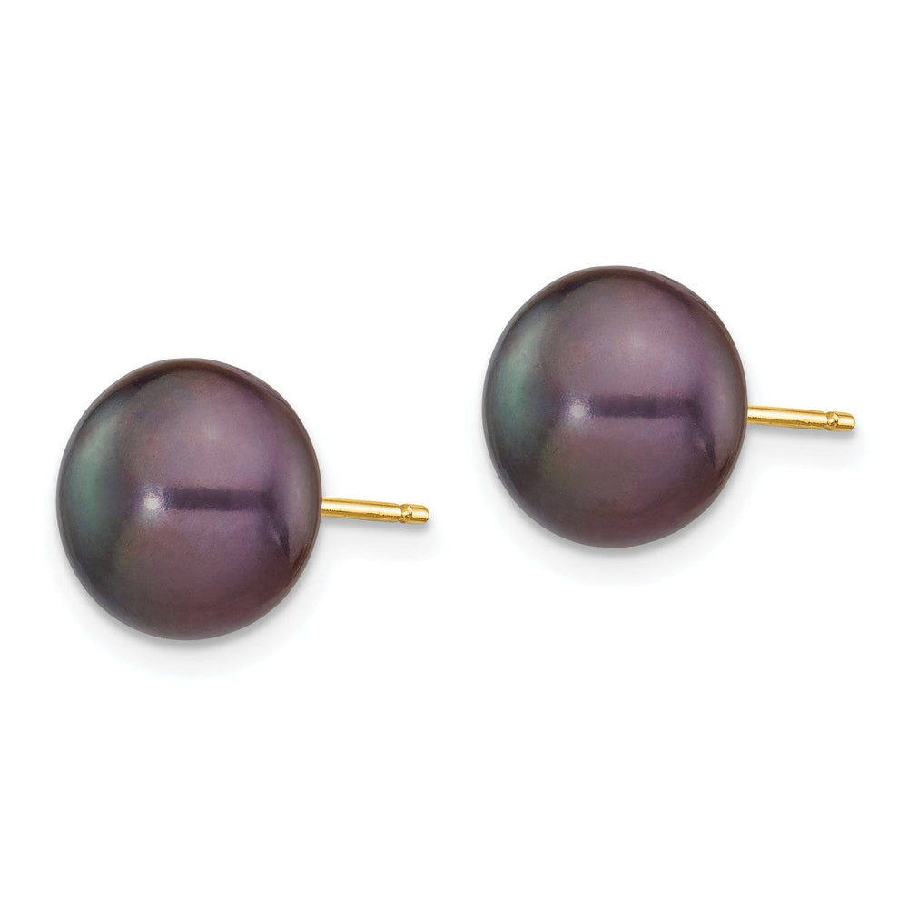 14k Yellow Gold Black Button Pearl Earrings