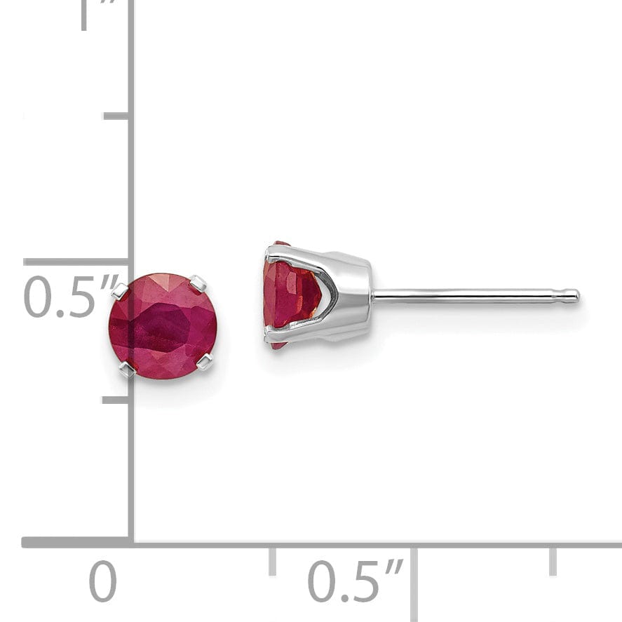 14k White Gold Round Ruby Birthstone Earrings