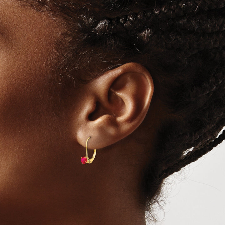 14k Yellow Gold Polished Ruby Birthstone Earrings