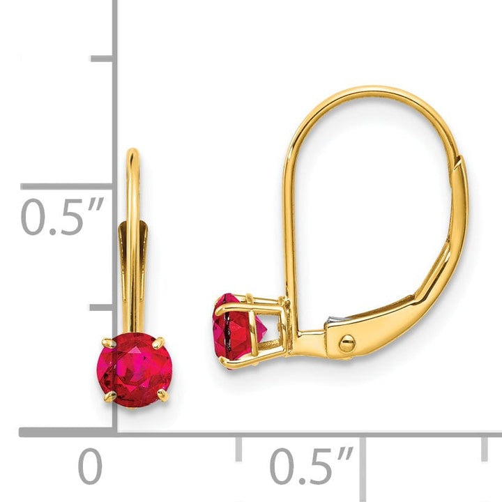 14k Yellow Gold Polished Ruby Birthstone Earrings