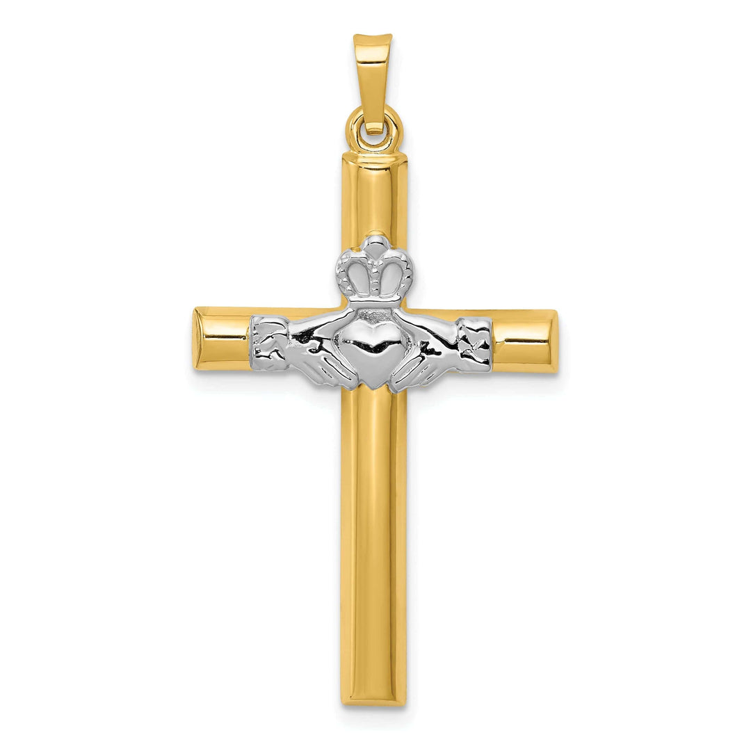 14k Two-Tone Gold Claddagh Cross Pendant