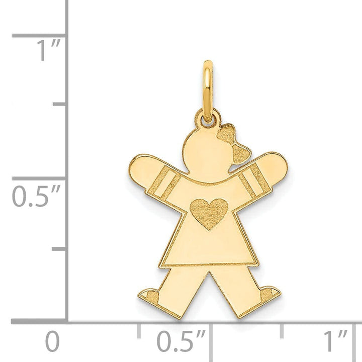 14k Yellow Gold Heart Girl With Bow Joy Charm