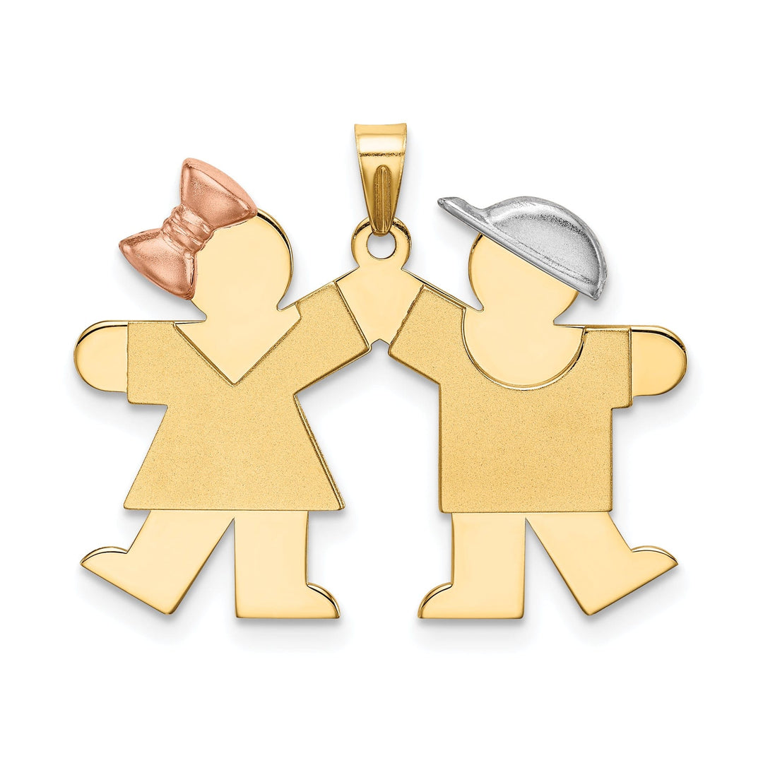 14k Tri-Color Small Girl-Boy Twins Kiss Charm