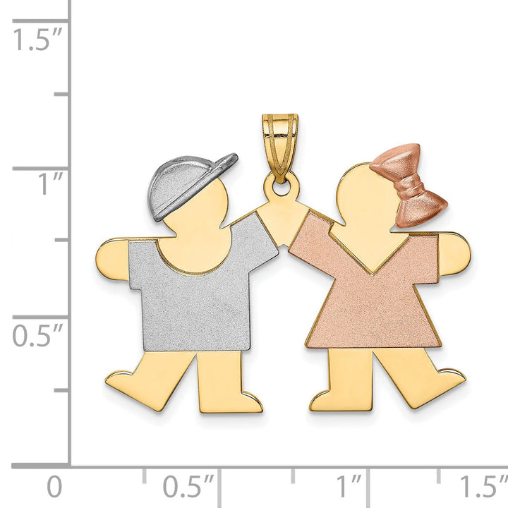 14k Tri-color Large Boy-Girl Twins Kiss Charm