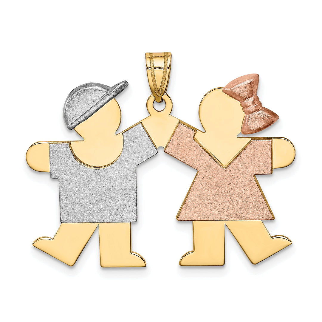 14k Tri-color Large Boy-Girl Twins Kiss Charm