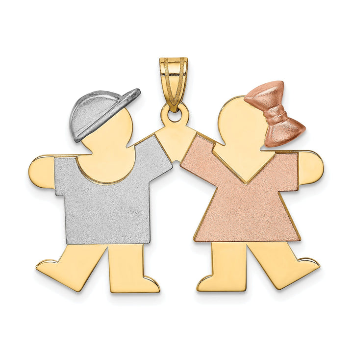 14k Tri-color Large Boy-Girl Twins Kiss Charm