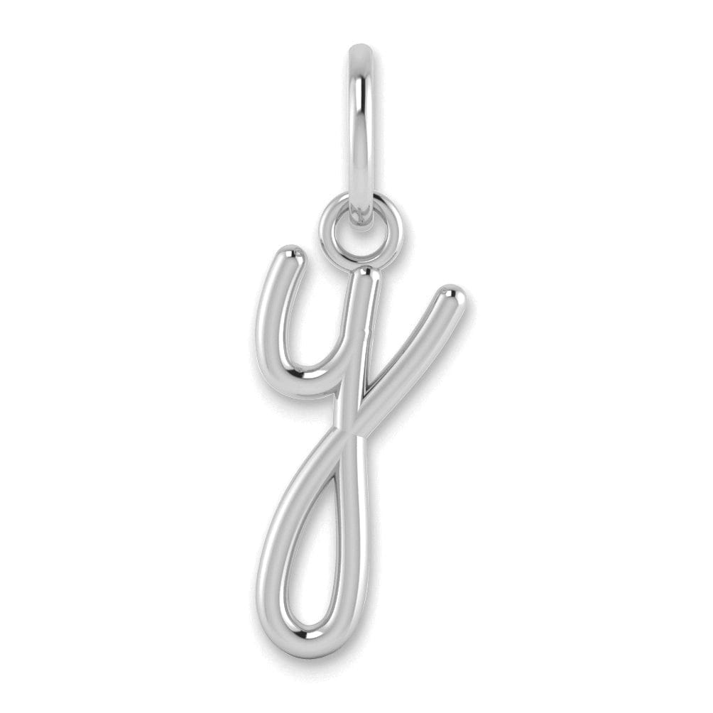 14K White Gold Small Size Lower Case Script Letter Y Initial Pendant