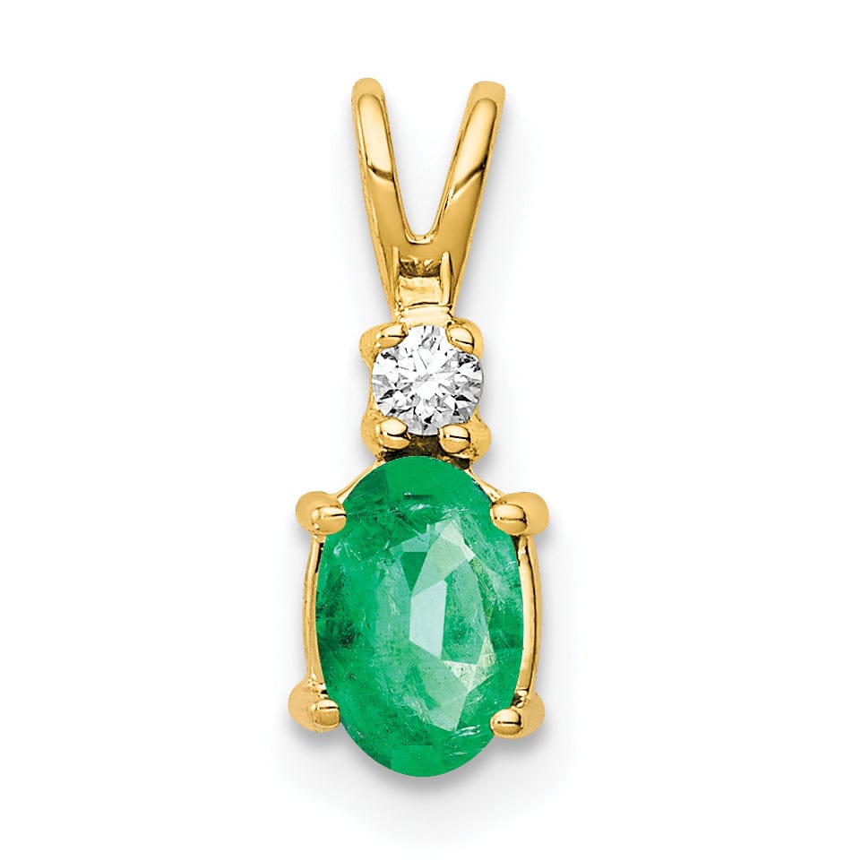 14k Yellow Gold Oval Emerald Diamond Pendant