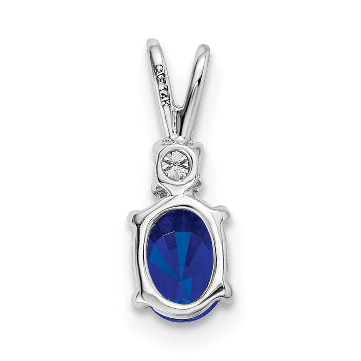 14k White Gold Oval Sapphire Diamond Pendant