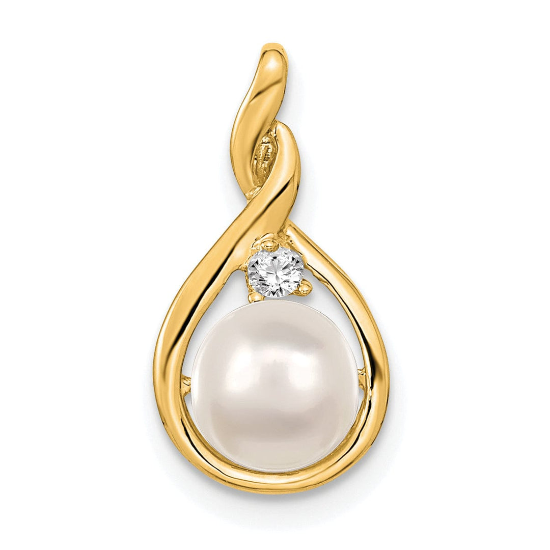 14k Yellow Gold Polished Pearl Diamond Pendant