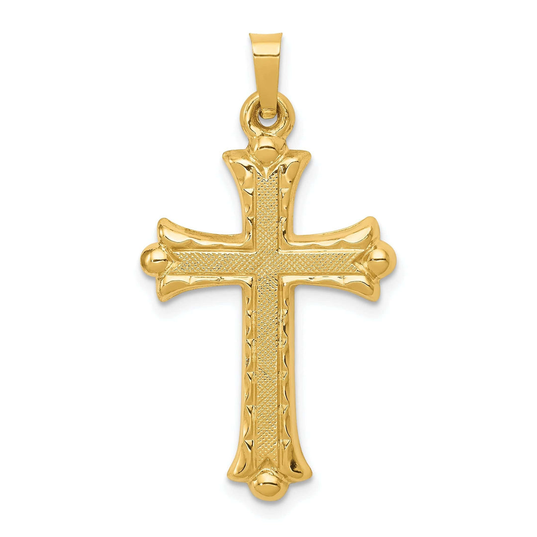 14k Yellow Gold Hollow Fleur de lis Cross Pendant