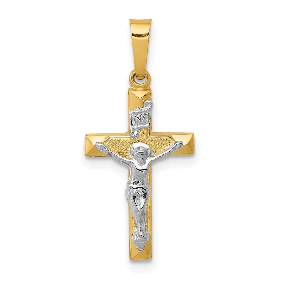 14k Two-tone Gold INRI Crucifix Cross Pendant