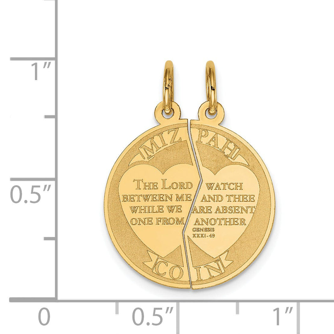 14k Yellow Gold Mizpah Apart Round Pendant.