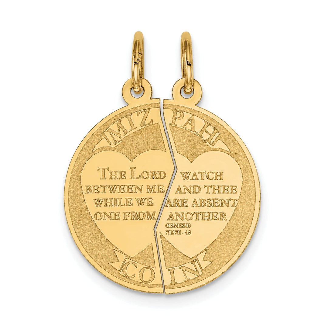 14k Yellow Gold Mizpah Apart Round Pendant.