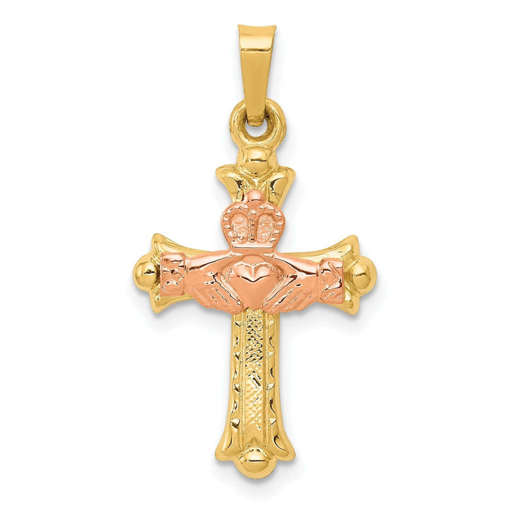14k Two-Tone Gold Claddagh Cross Pendant