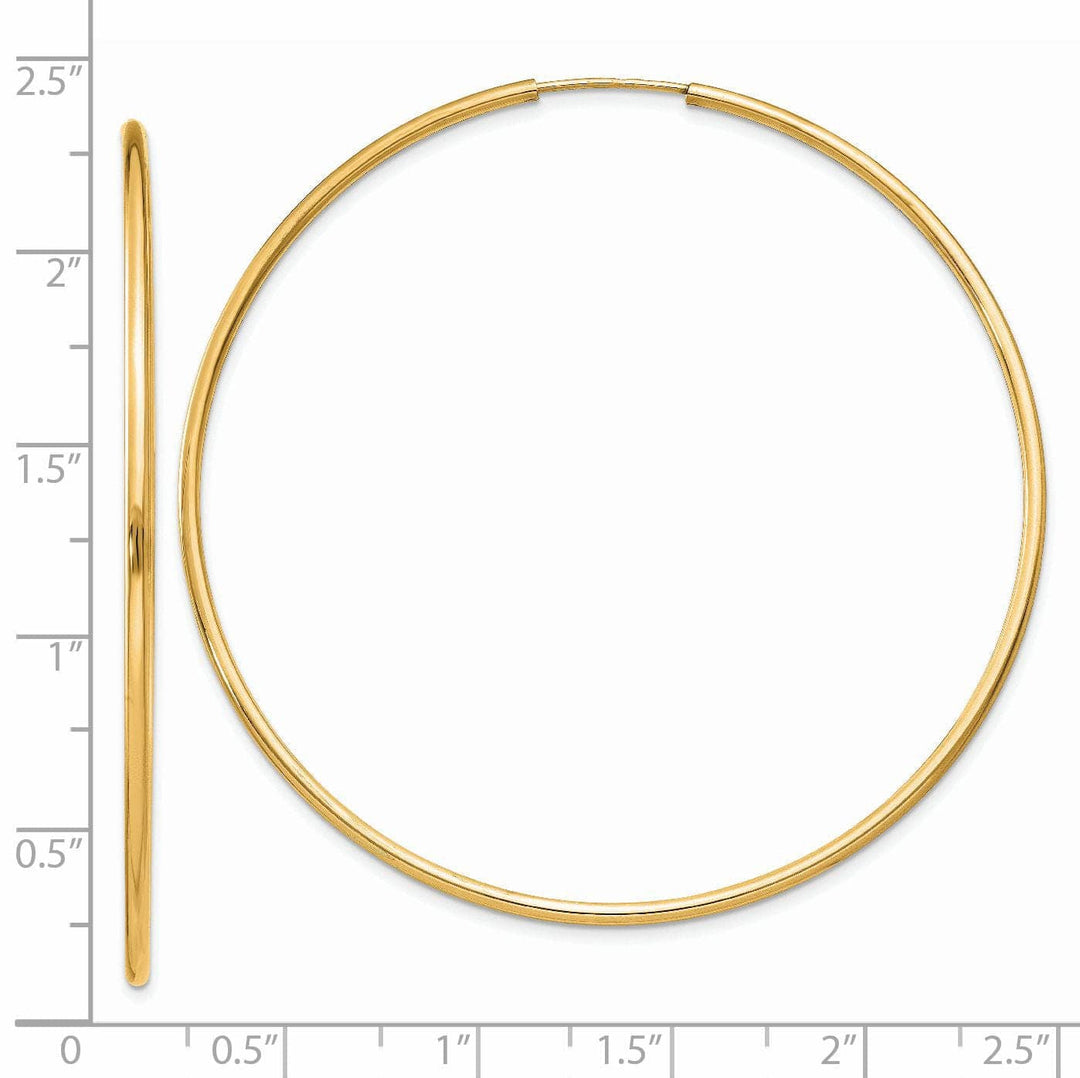 14k Yellow Gold Polished Endless Hoops 1.5mm x 54mm