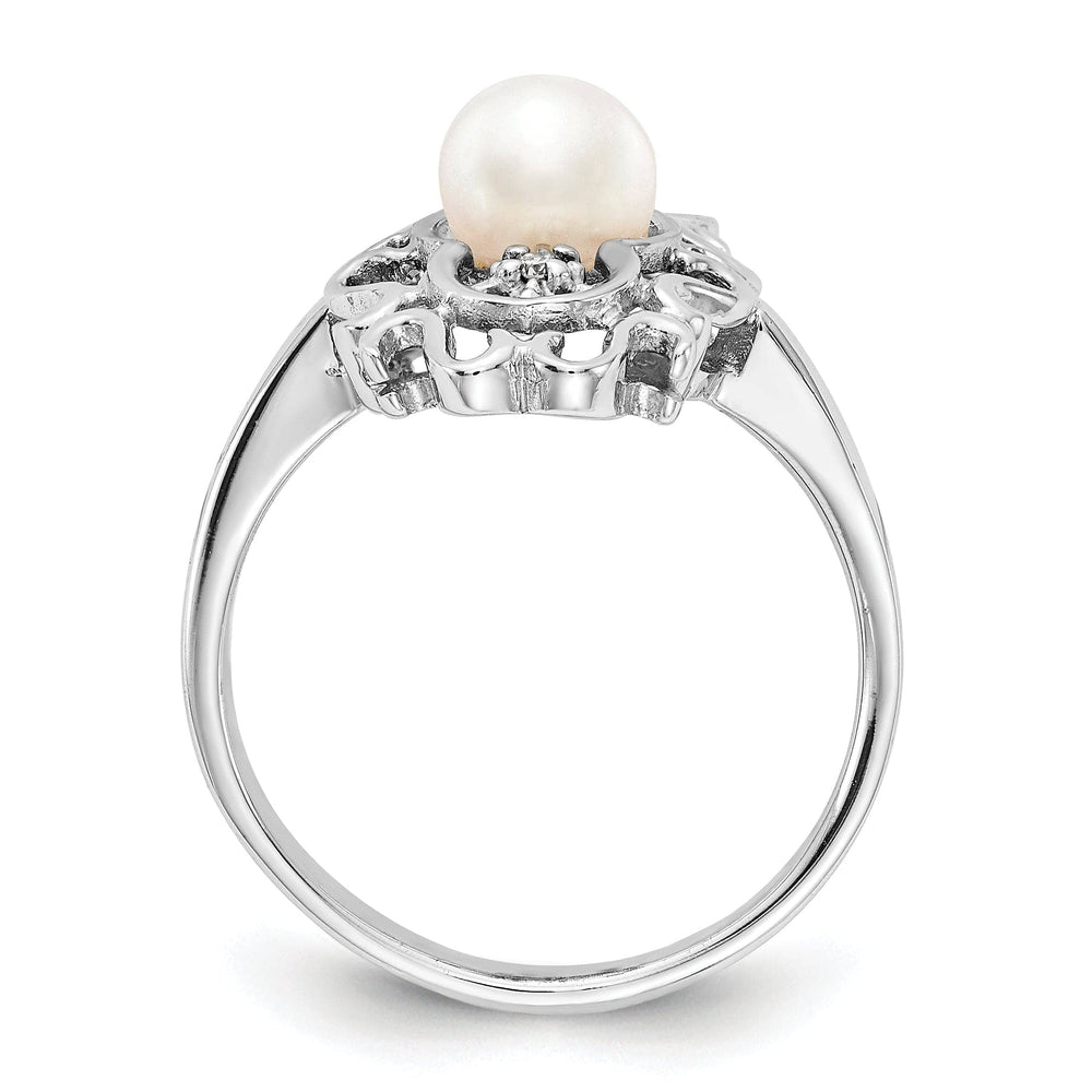14k White Gold Polished Pearl Diamond Ring