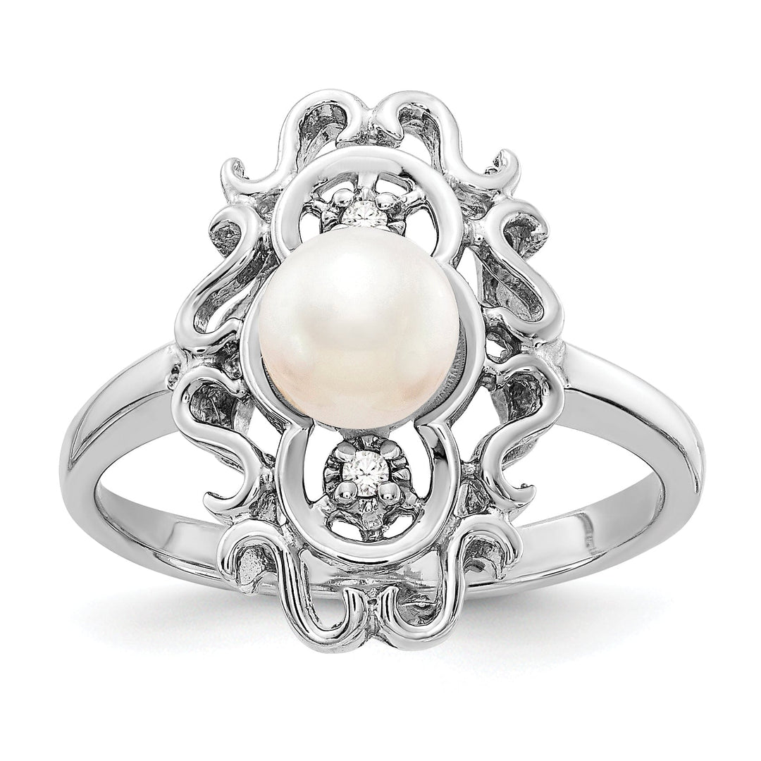 14k White Gold Polished Pearl Diamond Ring