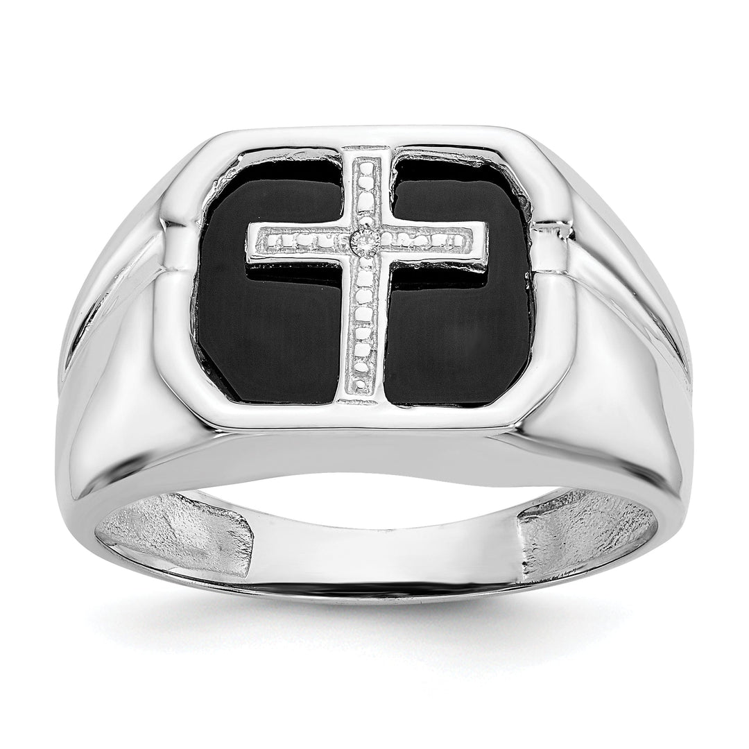 14k White Gold Men's Diamond Cross Ring