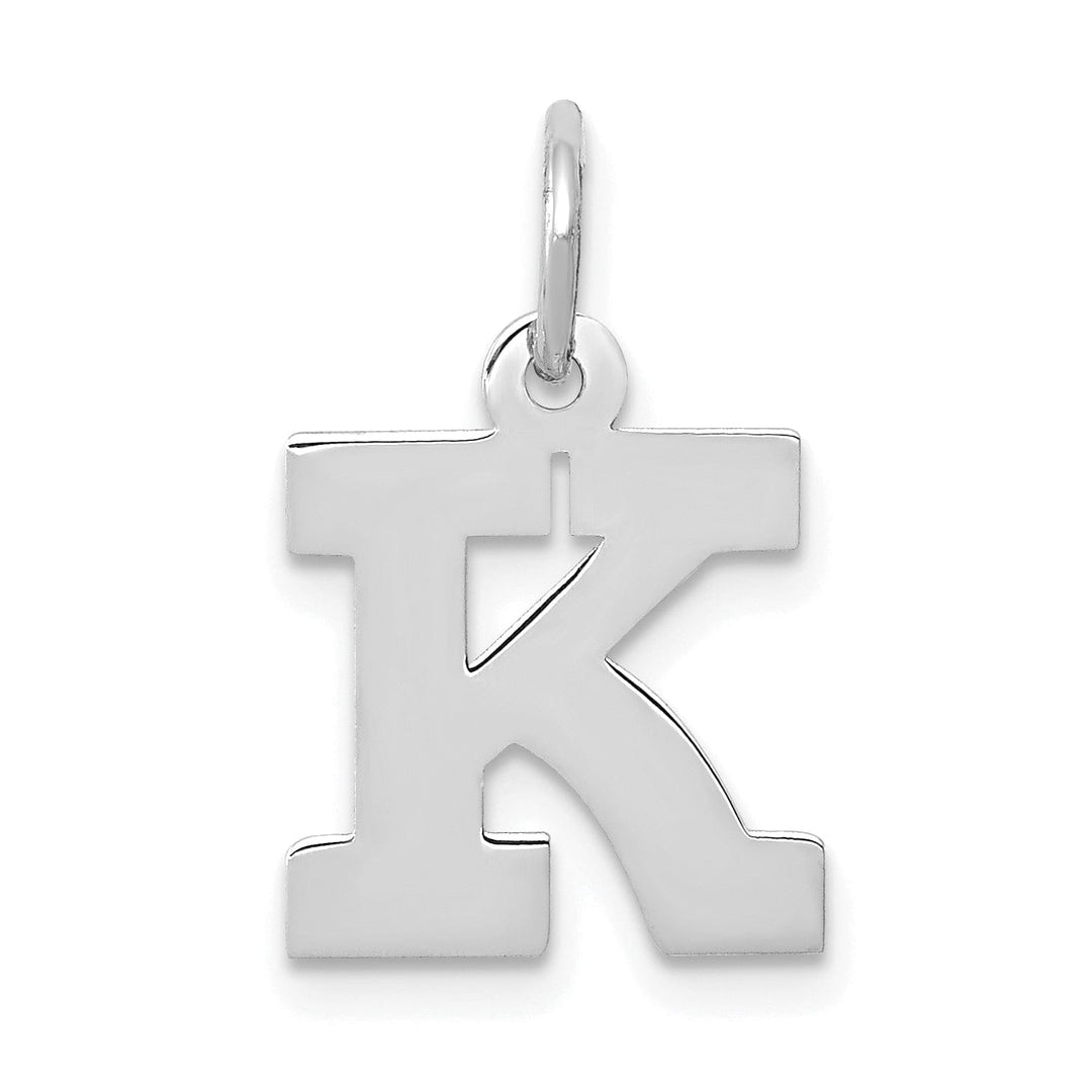 14k White Gold Small Block Design Letter K Initial Pendant