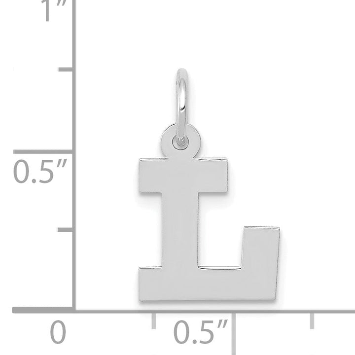 14k White Gold Small Block Design Letter L Initial Pendant