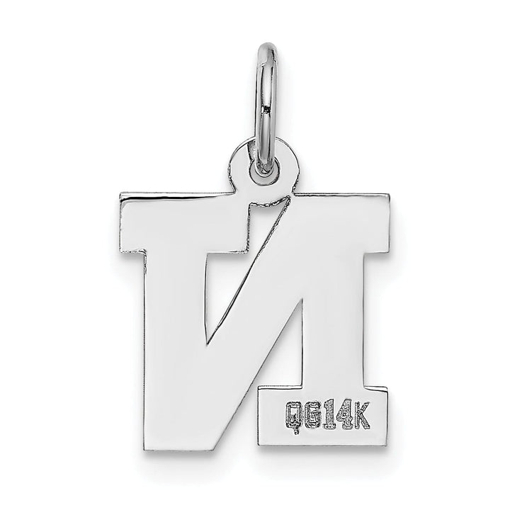 14k White Gold Small Block Design Letter N Initial Pendant