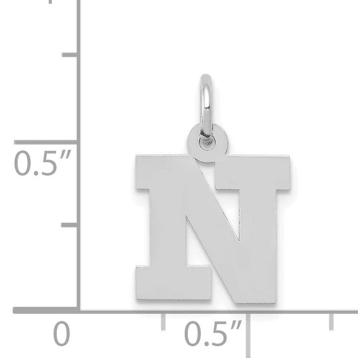 14k White Gold Small Block Design Letter N Initial Pendant