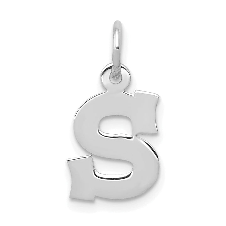 14k White Gold Small Block Design Letter S Initial Pendant