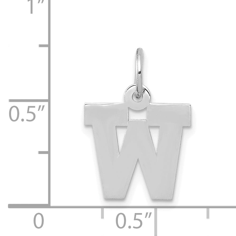 14k White Gold Small Block Design Letter W Initial Pendant