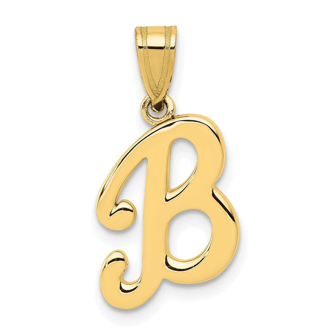 14K Yellow Gold Medium Size Script Design Letter B Initial Pendant