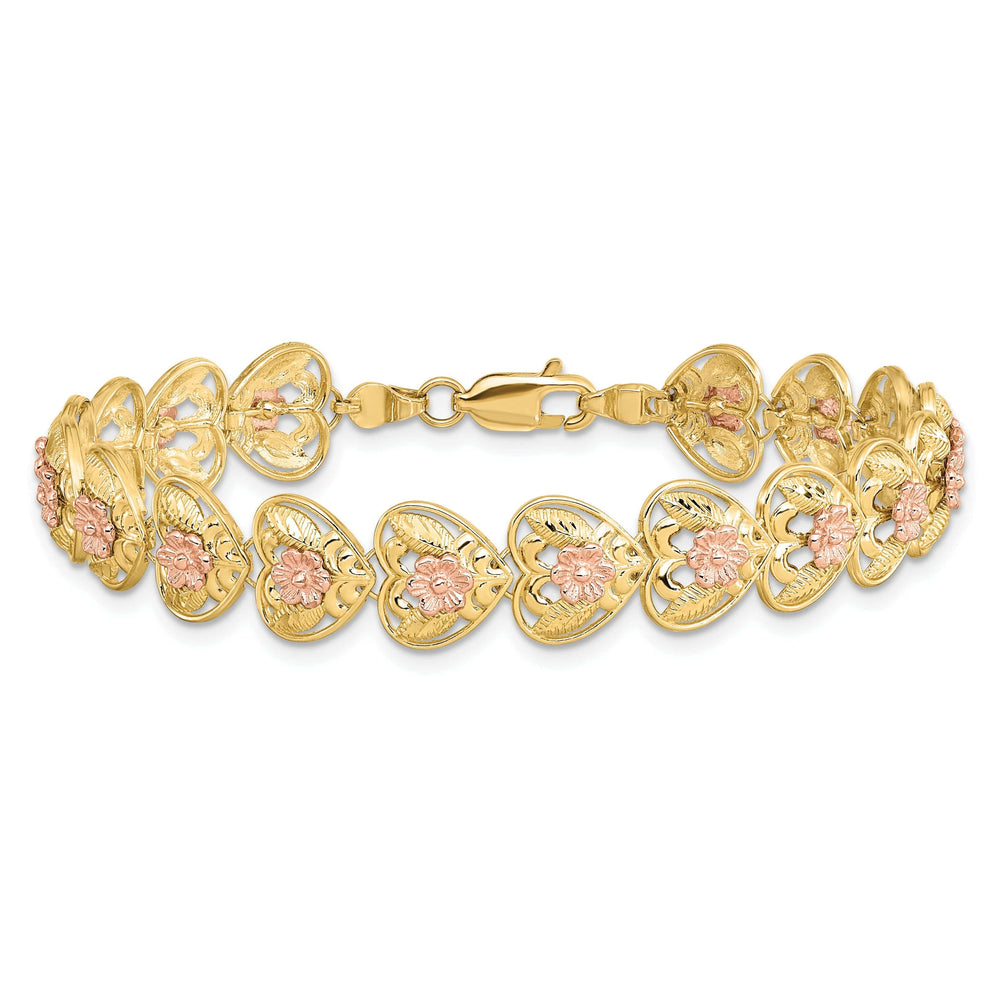 Lovely Rita's Bracelets 14K two-tone gold Heart with Flowers Bracelet-7.25inch