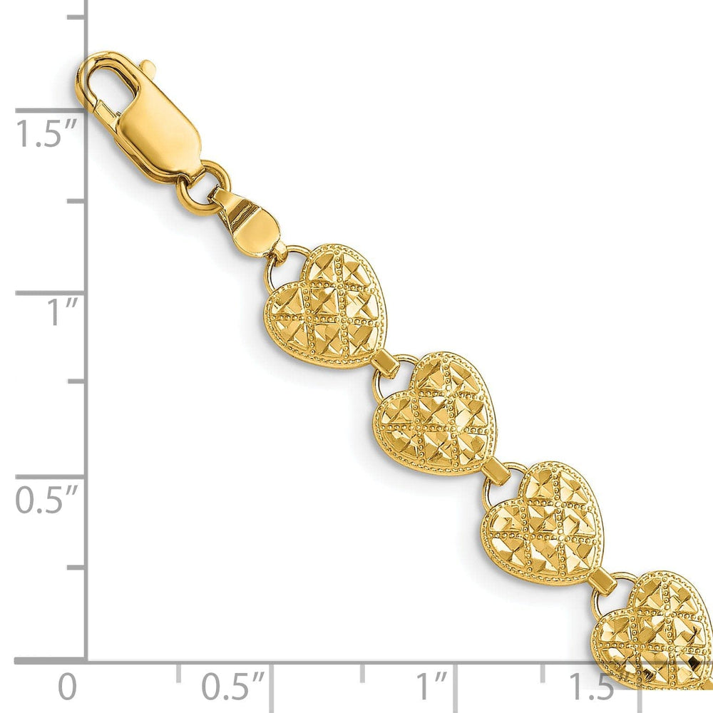 Lovely Rita's Bracelets 14K Yellow Gold Hearts Bracelet. Textured D.C finish, 7.5-inch