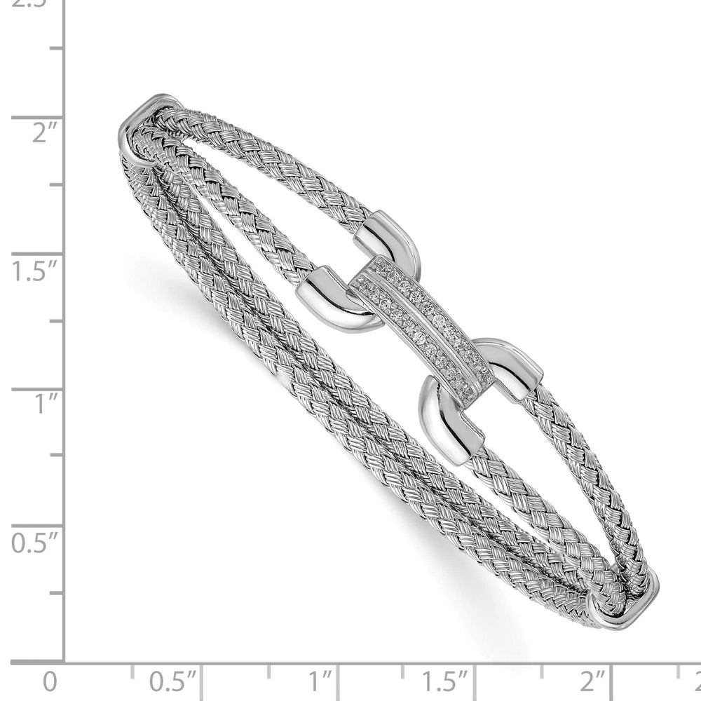 Lovely Rita's Bracelets Sterling Silver Polished CZ Woven Flexible Cuff