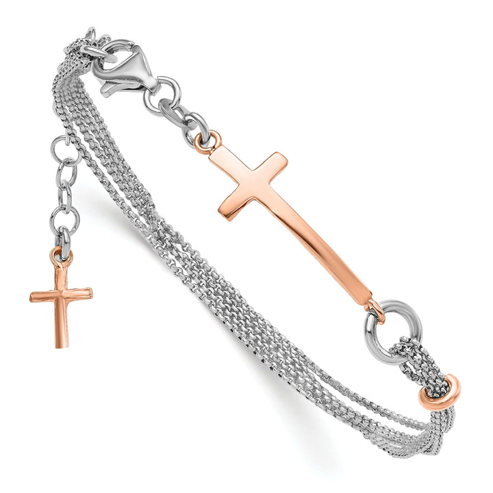 Lovely Rita's Bracelets Sterling Silver Rose Gold-tone Cross Bracelet