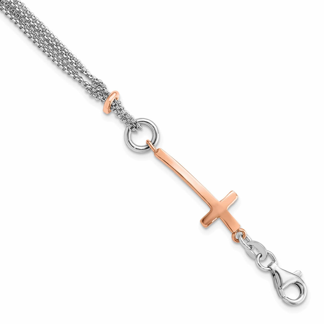 Lovely Rita's Bracelets Sterling Silver Rose Gold-tone Cross Bracelet