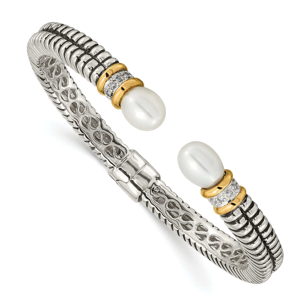 Shey Couture Bracelets Sterling Silver wGold Pearl Diamond Cuff Bracelet