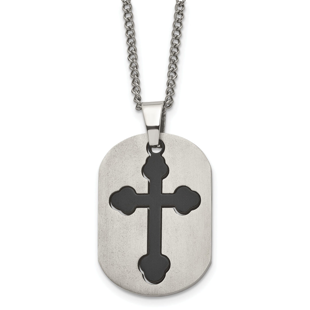 Chisel Chains Titanium Black Plated Moveable Cross Dog Tag Chain