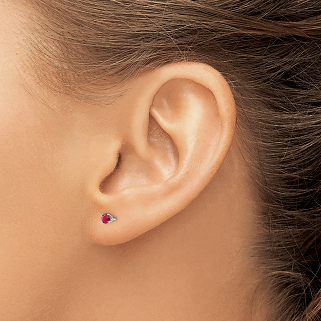Lovely Rita's Earrings 14k White Gold Round Ruby Birthstone Earrings