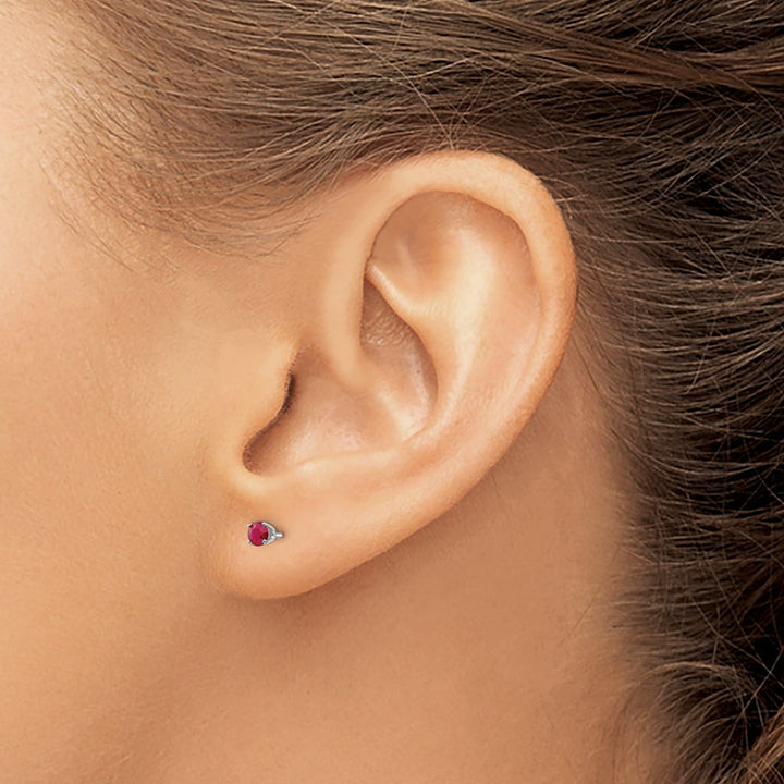 Lovely Rita's Earrings 14k White Gold Round Ruby Birthstone Earrings