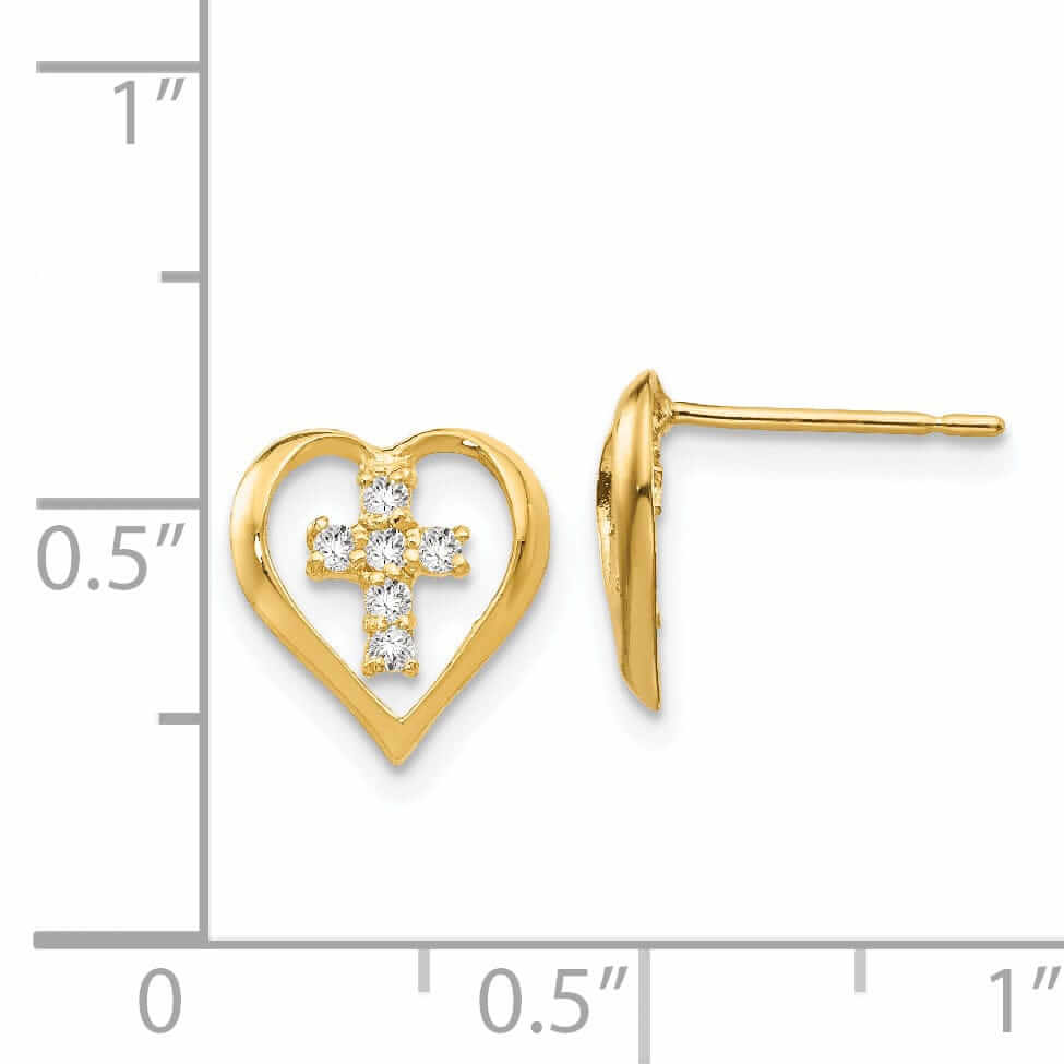 Lovely Rita's Earrings 14k Yellow Gold Madi K Heart Cross Post Earrings
