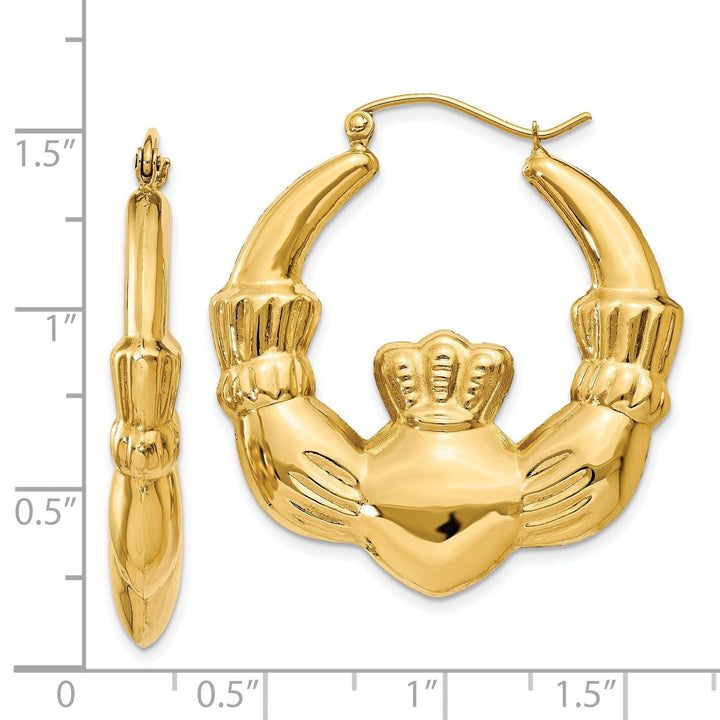 Lovely Rita's Earrings 14k Yellow Gold Polished Claddagh Hoop Earrings