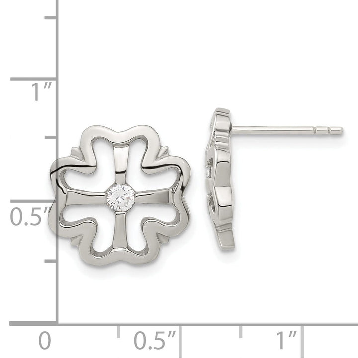 Chisel Earrings Stainless Steel Four Leaf Clover C.Z Earrings